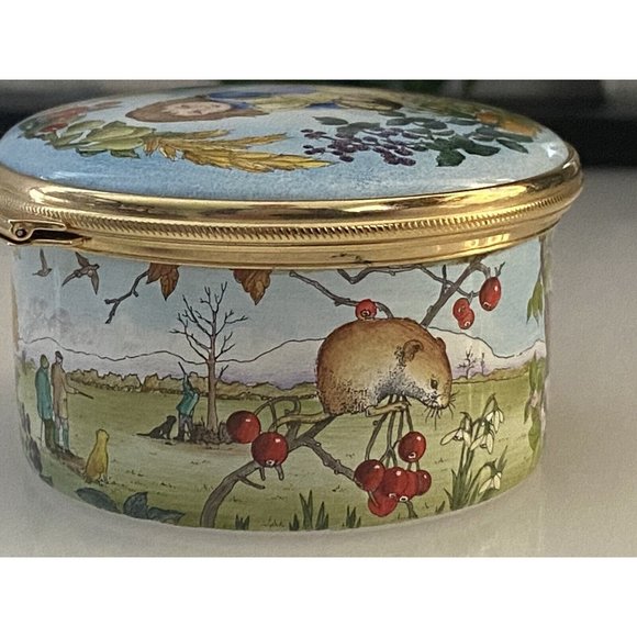 Marshall Enamels Four Seasons Pill Trinket Box Numbered Girl w Basket Happiness - Picture 12 of 16